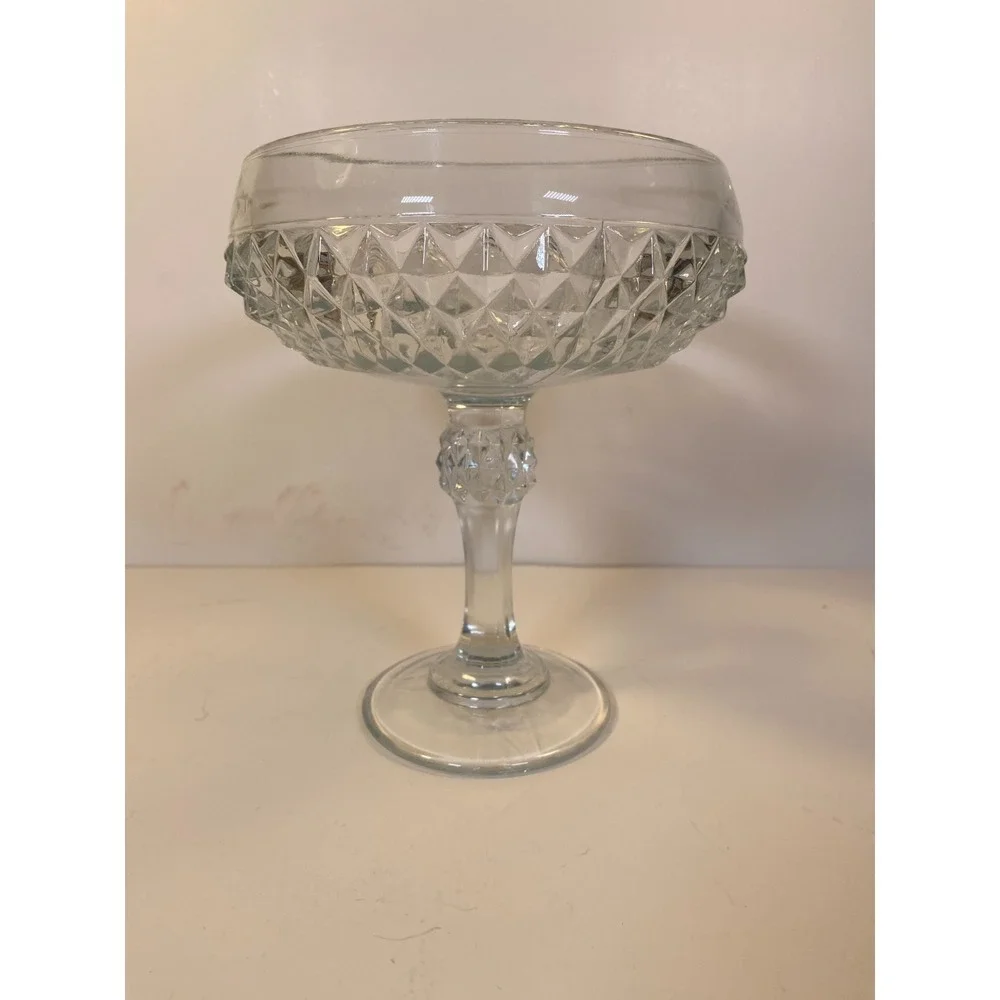 Indiana Glass Diamond Point Compote Vintage Pedestal Bowl Candy Dish